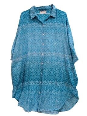 Oneseason Australia Blue Mosaic Oversized 100% Cotton Tunic Shirt Medium